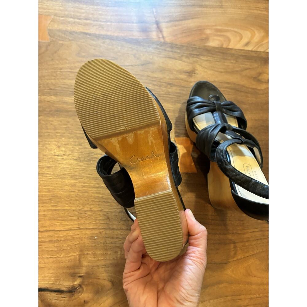COACH black leather T-strap platform wedges Shoes 7 - Very Comfortable - Picture 6 of 9